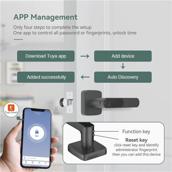 Fingerprint Smart Door Lock with Handle Biometric with App Control - Picture 4 of 6